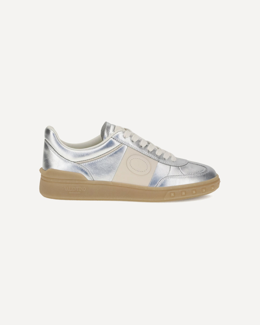 Valentino Garavani Laminated Leather Upvillage Sneakers Silver