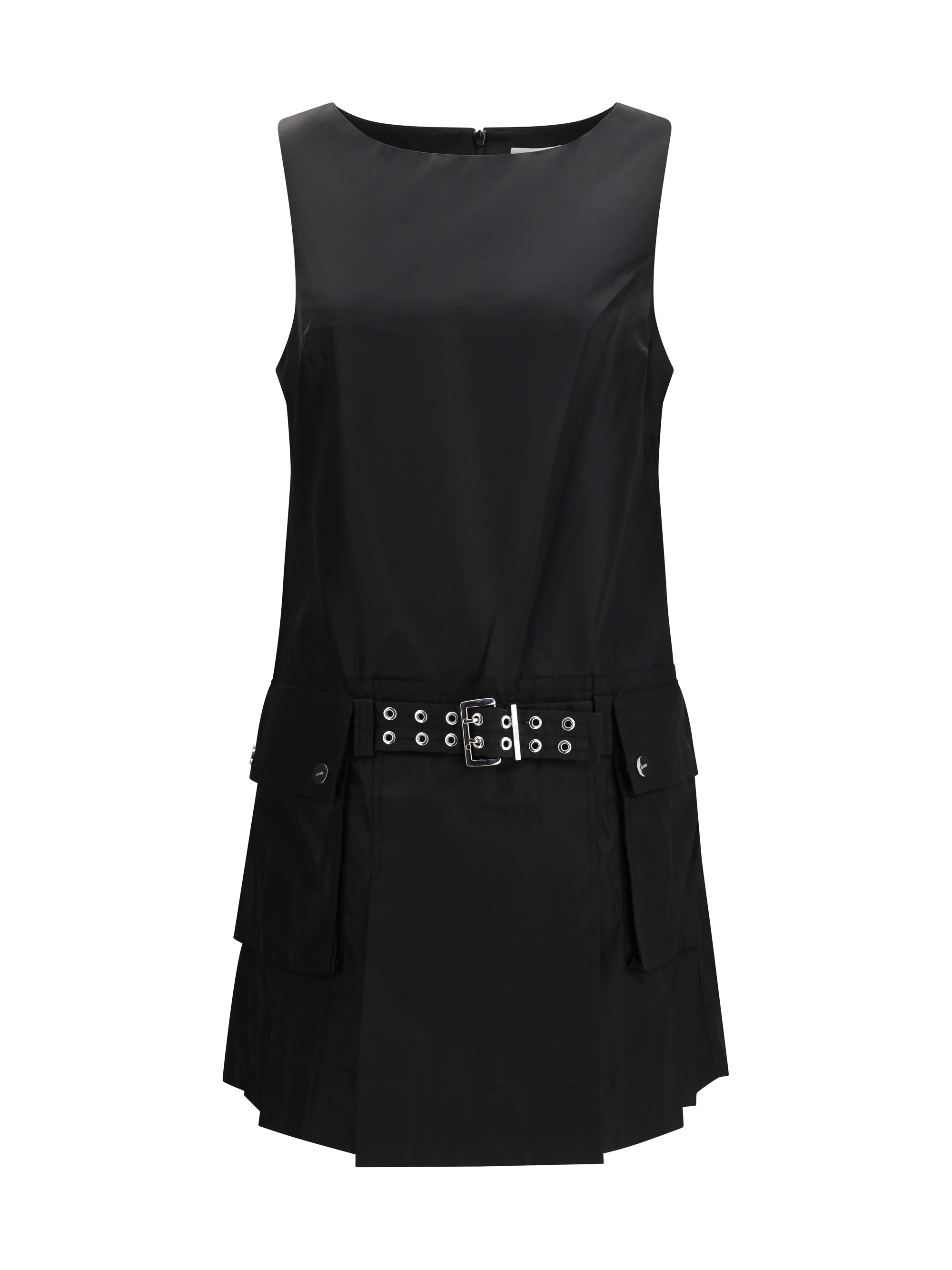 GANNI 36 duchesse nylon belted mini dress