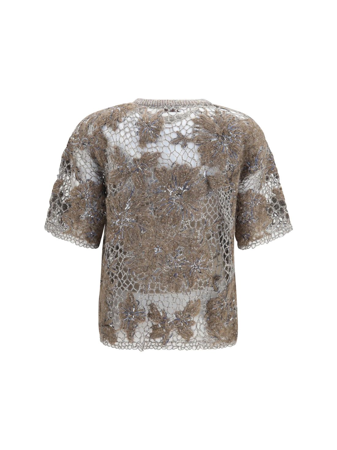BRUNELLO CUCINELLI L crew-neck top with floral embroidery and sequins