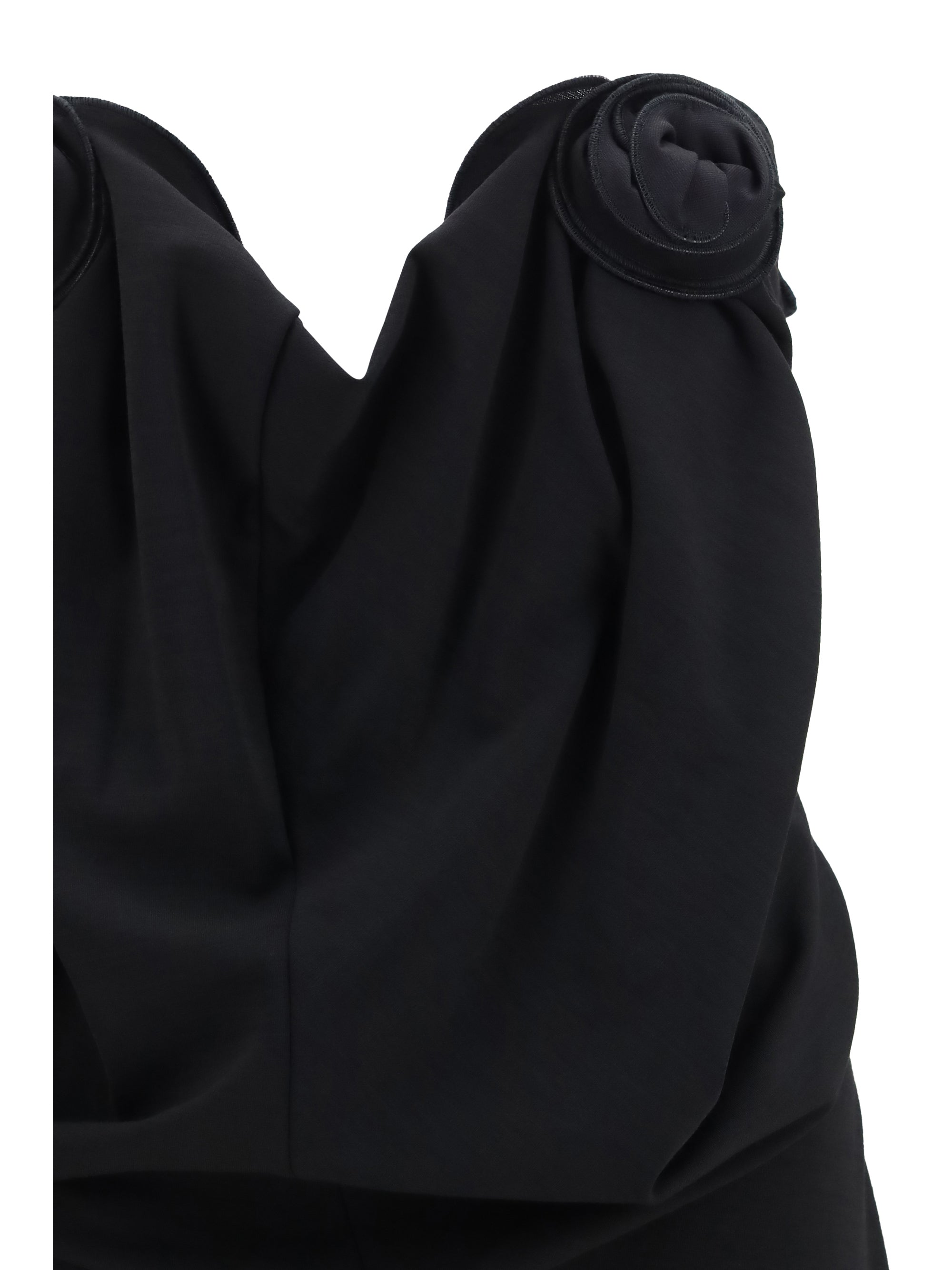 draped dress with sculptural floral details