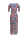 stretch tulle midi dress with floral motif