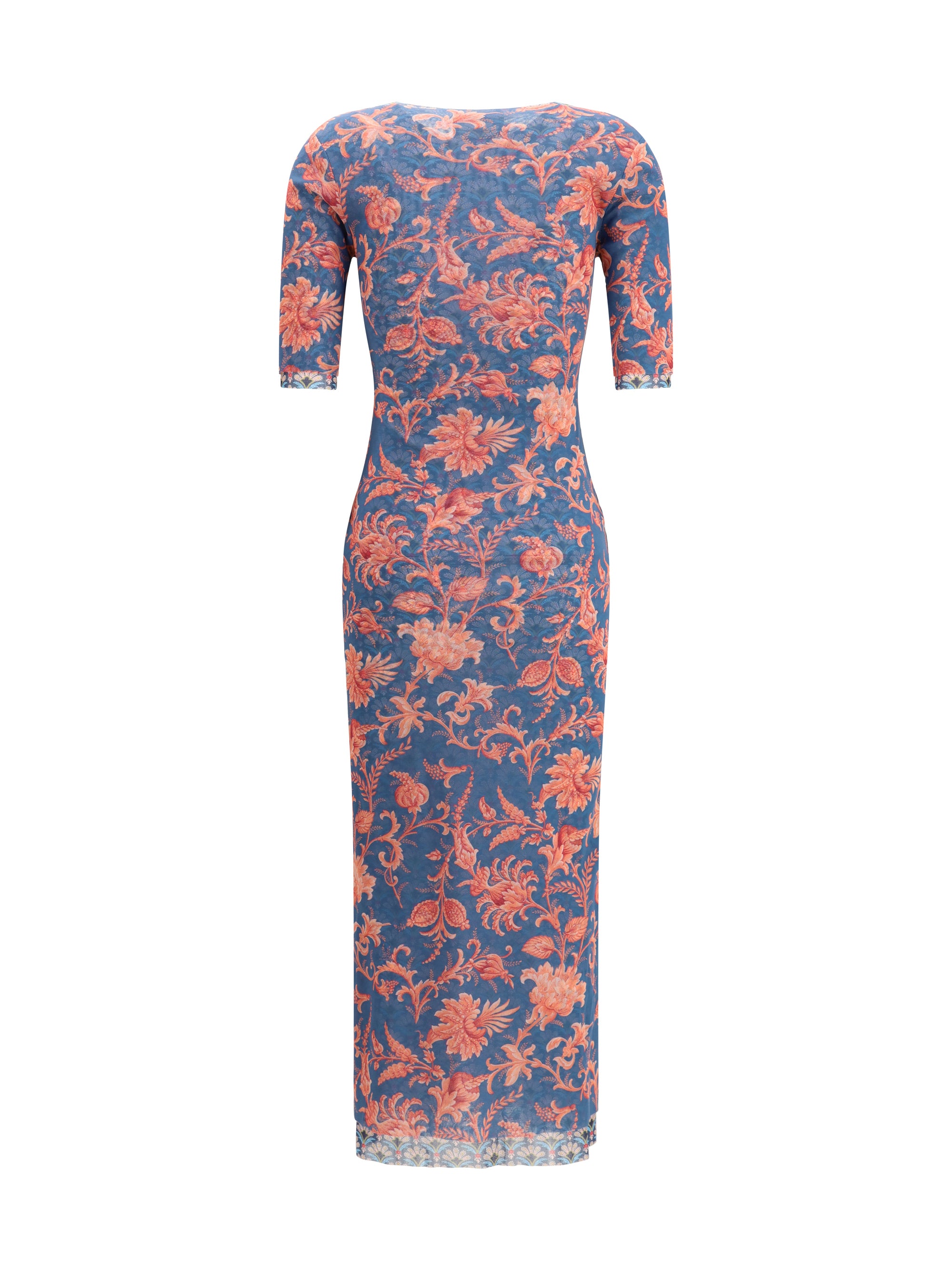 stretch tulle midi dress with floral motif