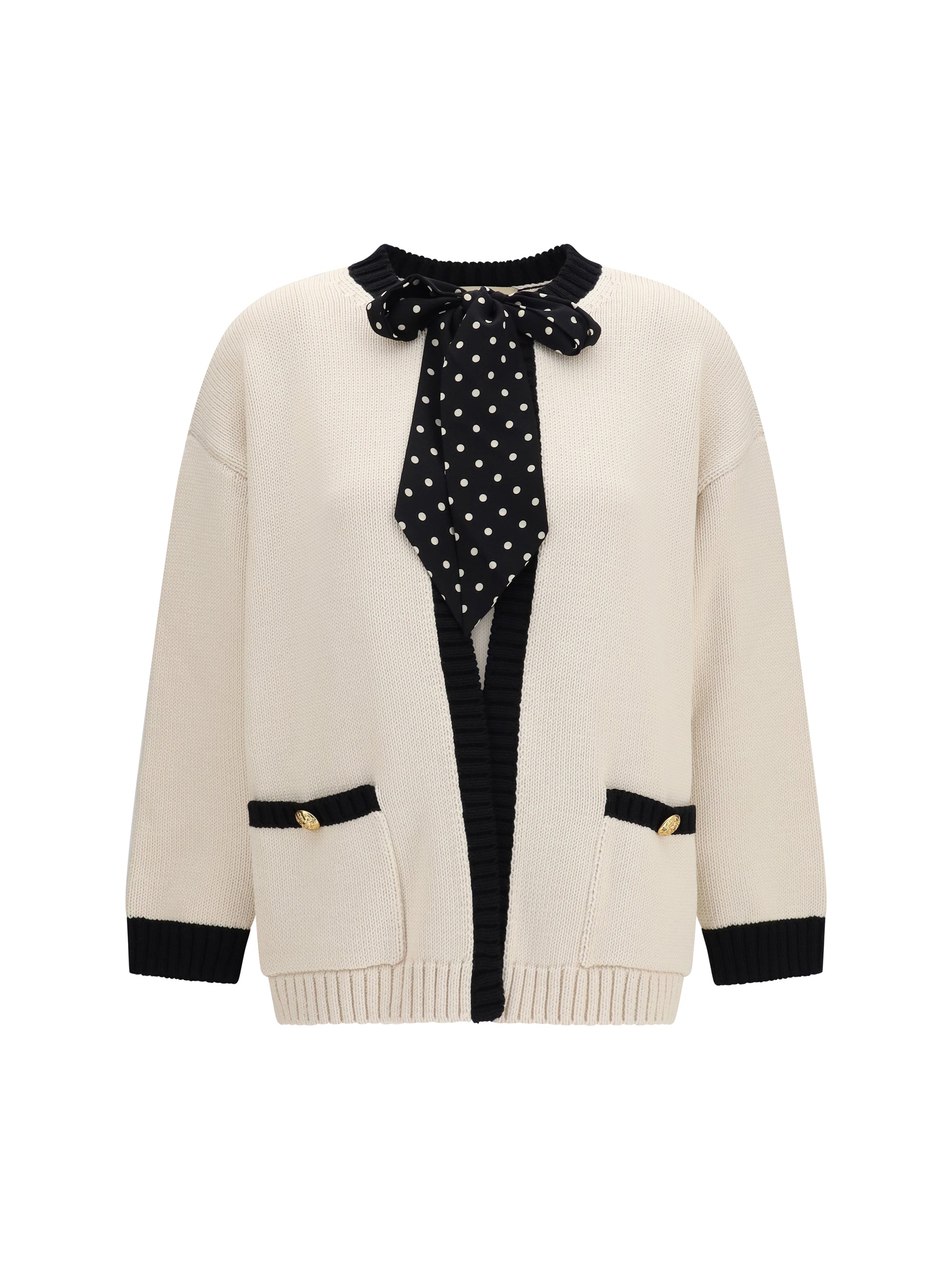 open polka-dot bow cardigan