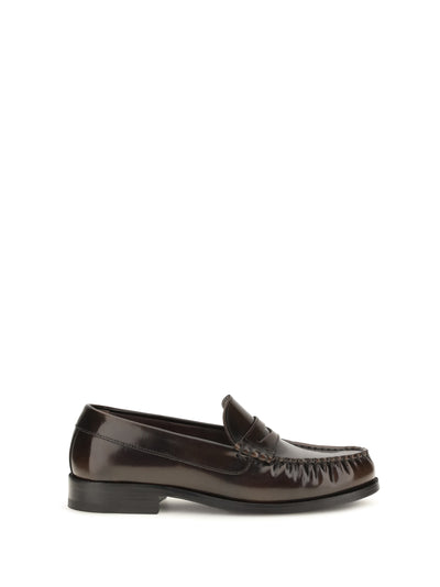 rivet vintage brushed leather loafers