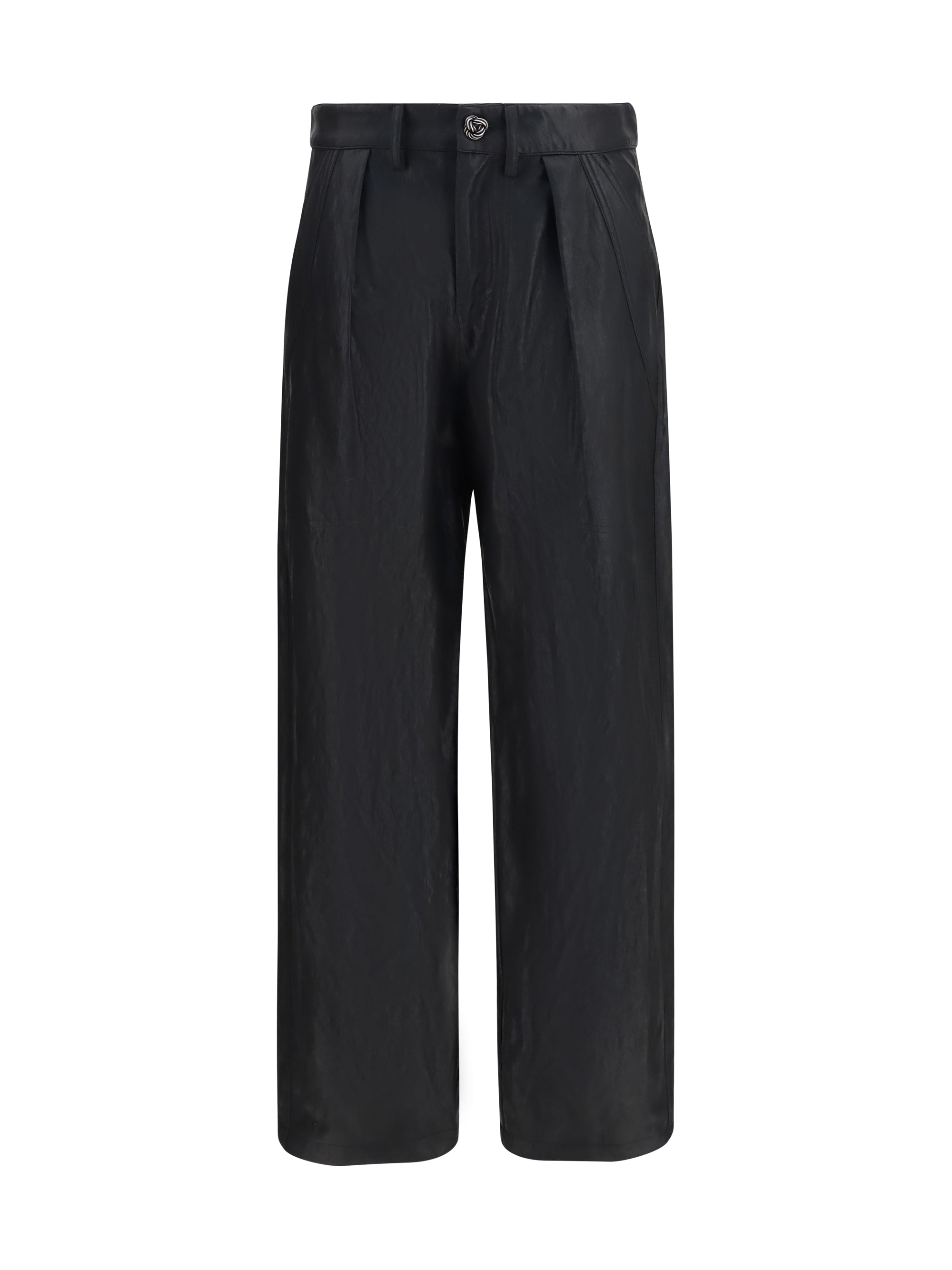 straight-leg faux leather pants with vintage effect