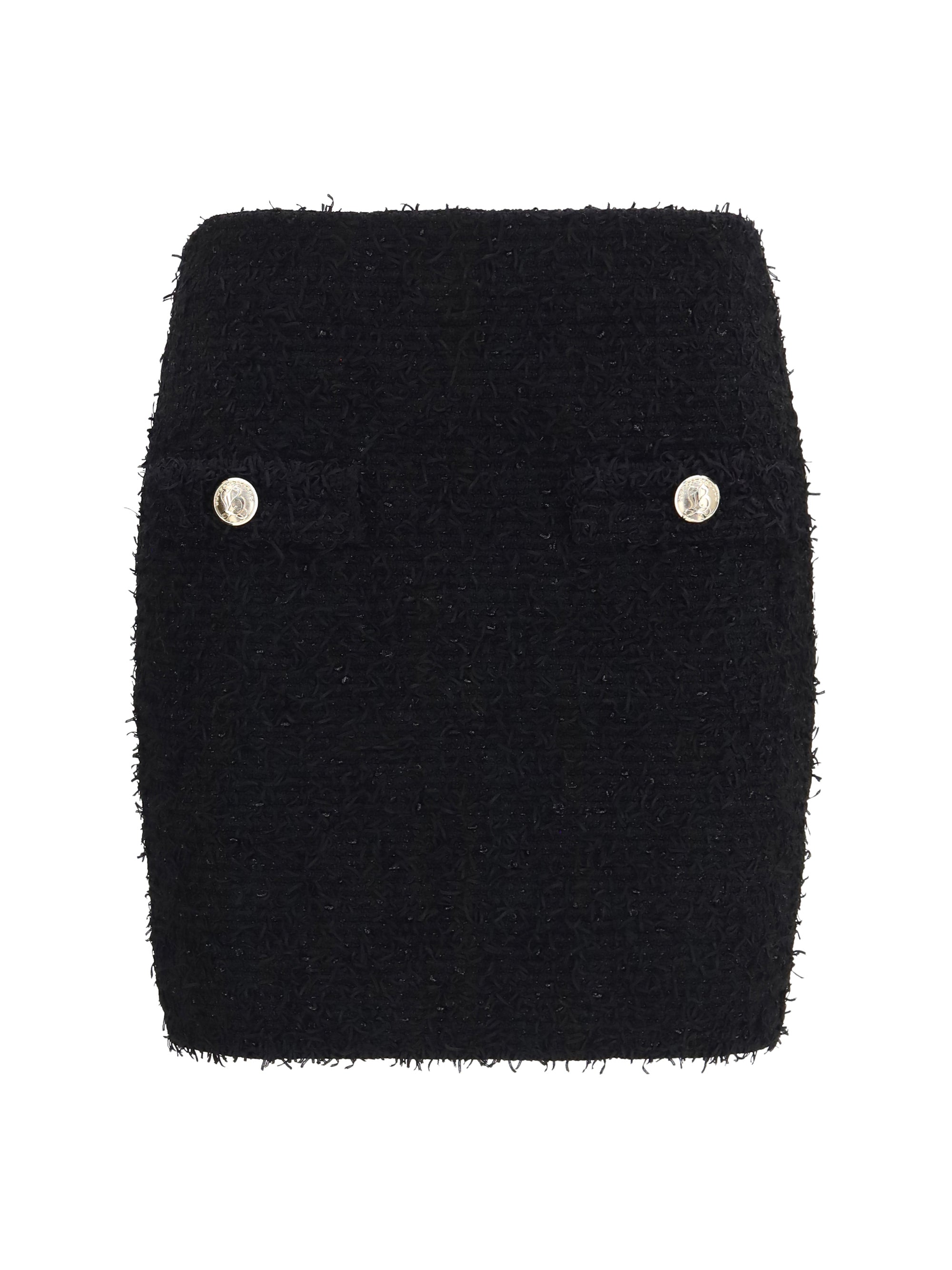 tweed mini skirt with logo buttons
