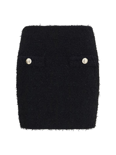 tweed mini skirt with logo buttons