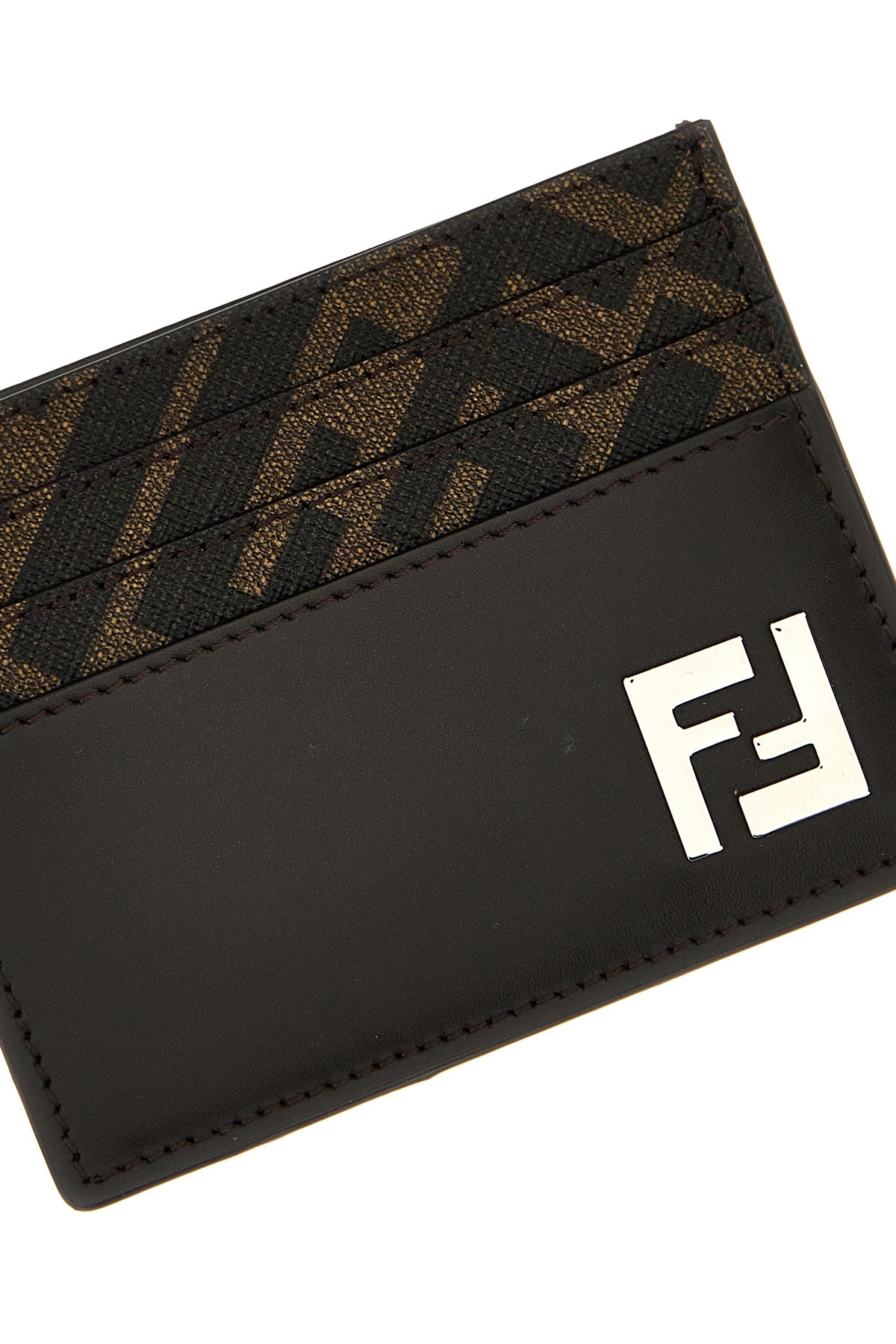 squared ff leather and canvas card holder