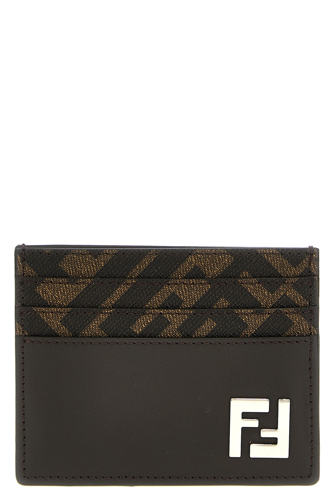 FENDI OS squared ff leather and canvas card holder