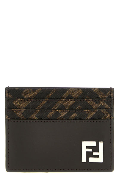 squared ff leather and canvas card holder