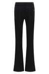 the 7 for all mankind jeans have a bootcut cut that wraps around the leg and t