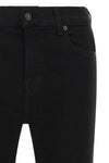 the 7 for all mankind jeans have a bootcut cut that wraps around the leg and t