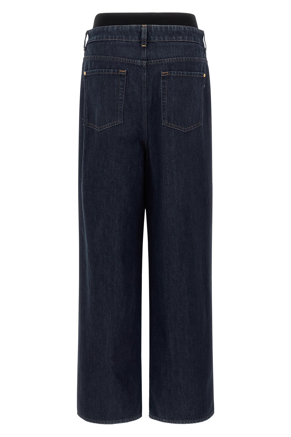 banded slouchy wide cotton denim jeans