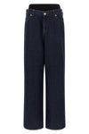 banded slouchy wide cotton denim jeans