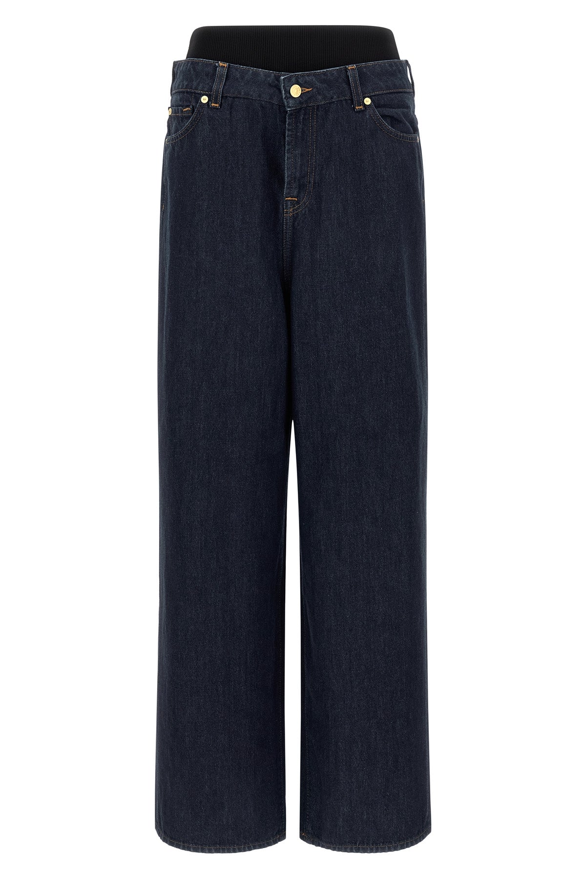 banded slouchy wide cotton denim jeans