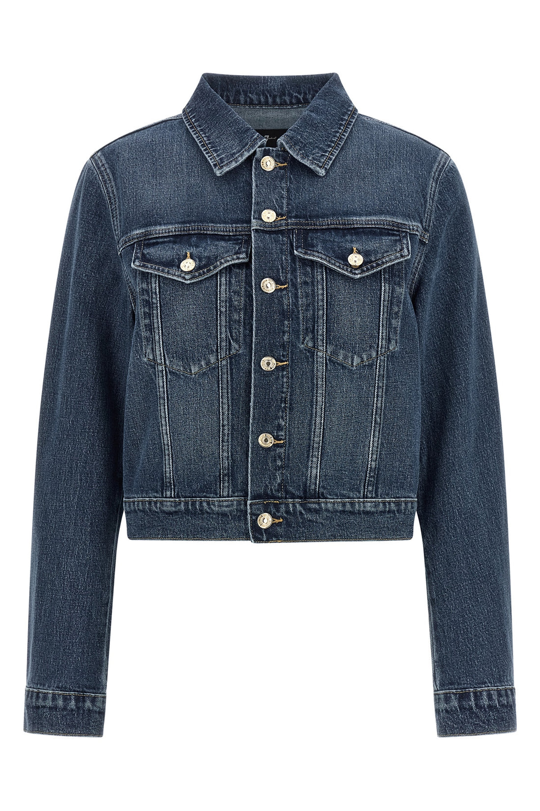 7 FOR ALL MANKIND L the 7 for all mankind darted shrunken denim jacket redefines the codes of casu