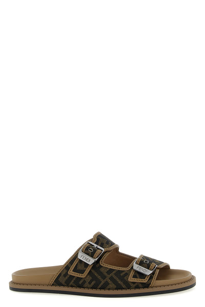 fendi feel sandals in ff jacquard fabric