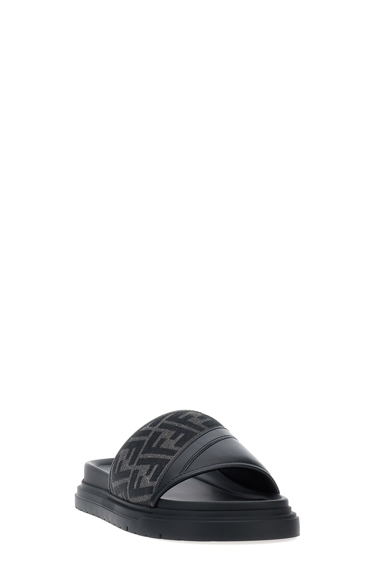 fendi diagonal sandals in ff jacquard fabric and leather