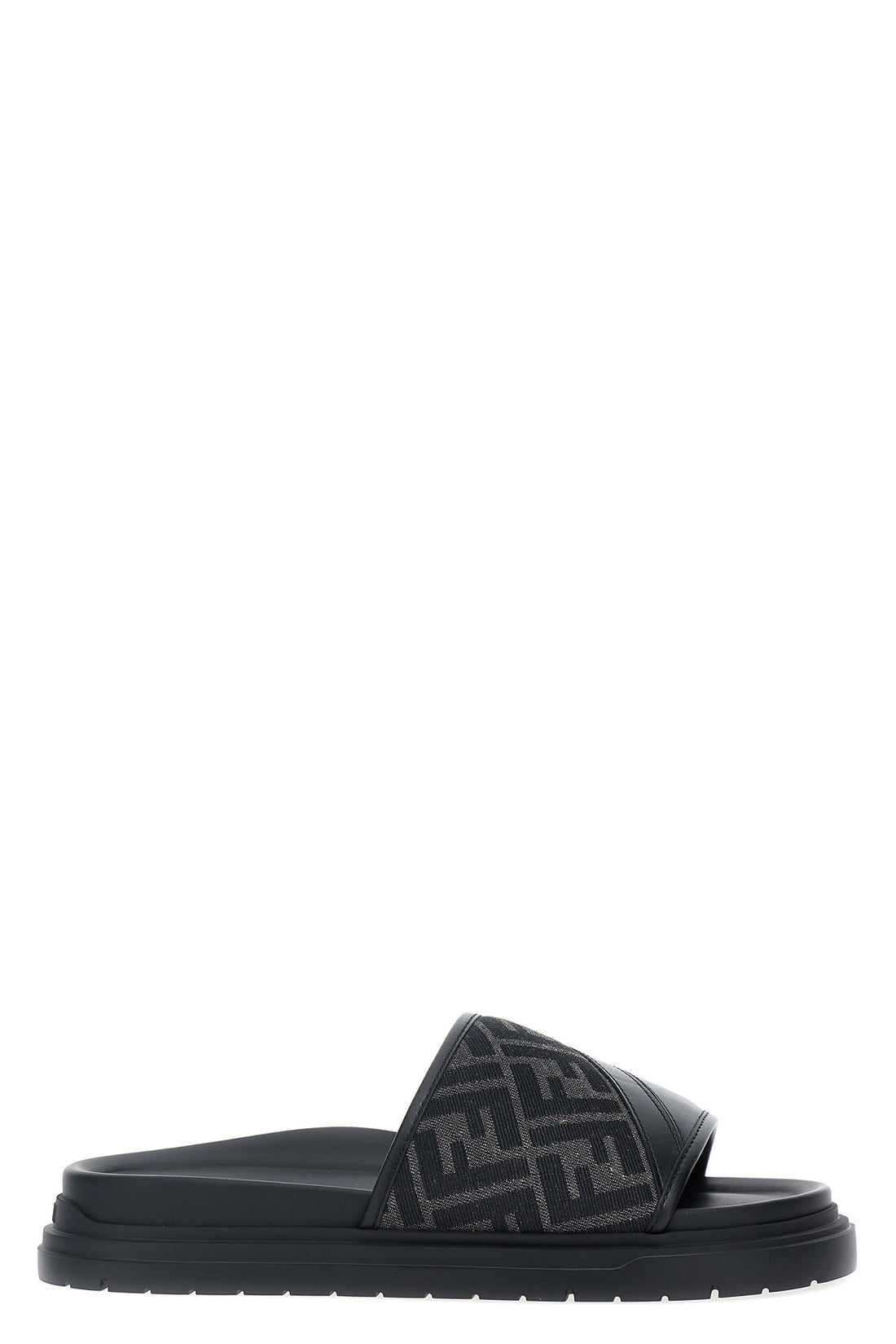 FENDI 7 fendi diagonal sandals in ff jacquard fabric and leather