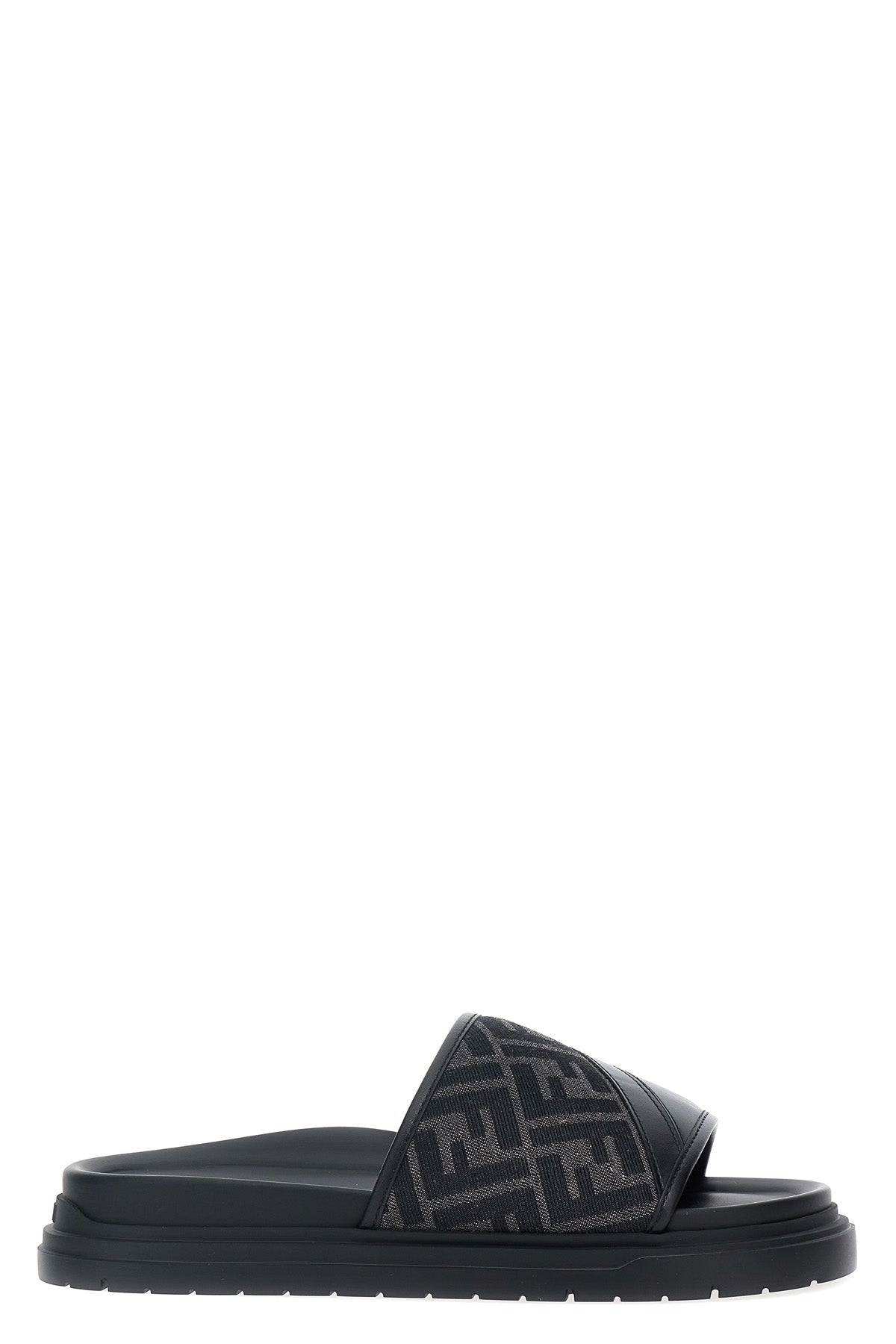 fendi diagonal sandals in ff jacquard fabric and leather