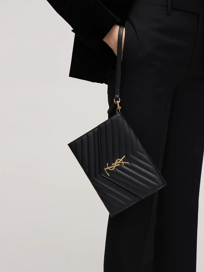 Cassandre Envelope Flap Leather Wristlet Pouch