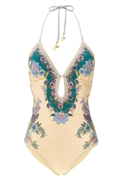 indra all-over scarf print lycra one-piece swimsuit