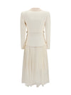 bouclé midi dress with shawl collar