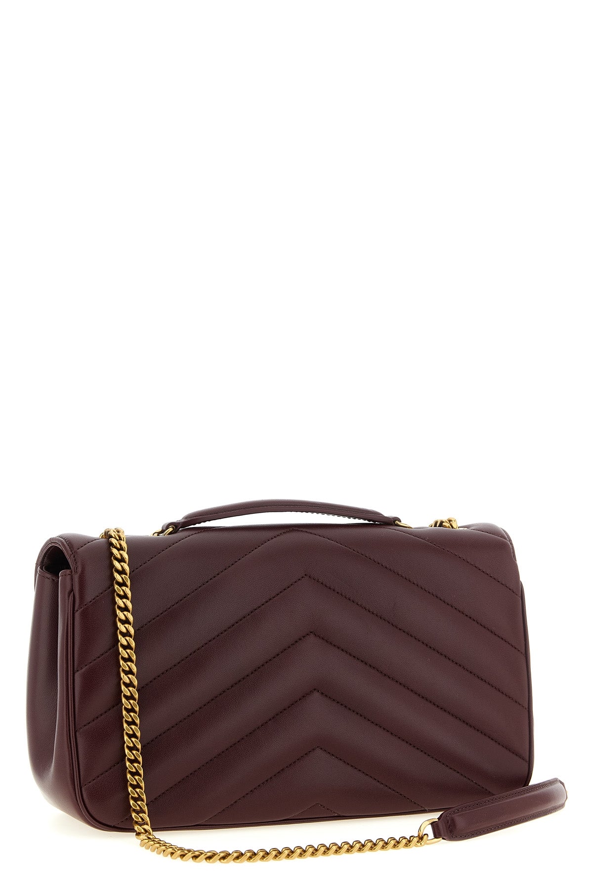 the saint laurent loulou medium shoulder bag is made of soft burgundy lambskin