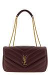 the saint laurent loulou medium shoulder bag is made of soft burgundy lambskin