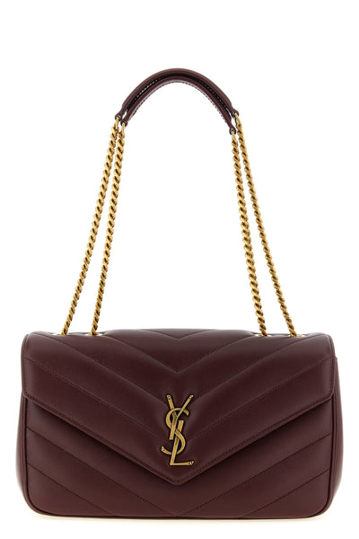 the saint laurent loulou medium shoulder bag is made of soft burgundy lambskin