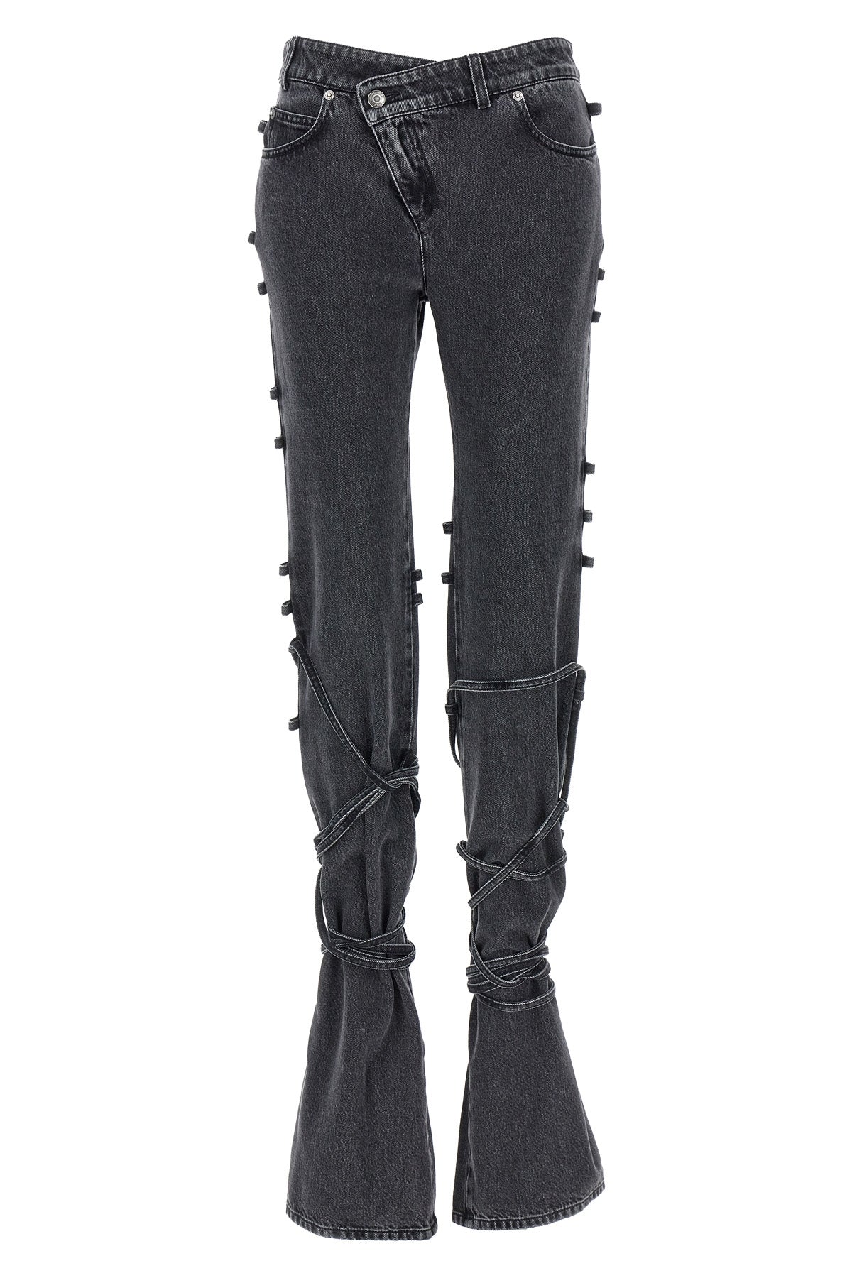 jeans in black cotton denim délavé