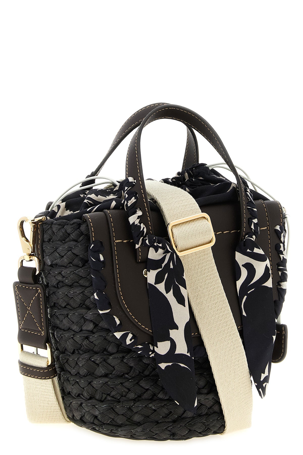 cuba lab x san pa habanera silk handbag in woven raffia and smooth leather