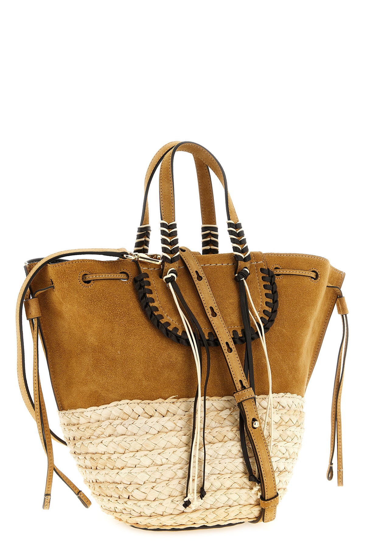 cuba lab x san pa bolero shopping bag in woven raffia and suede
