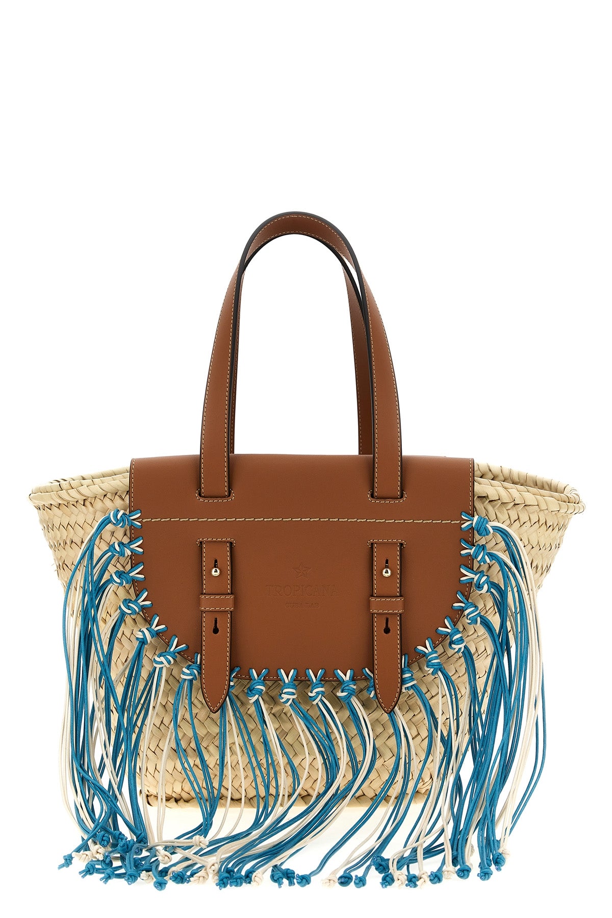 cuba lab x sanpa tropicana shopping bag in straw and leather