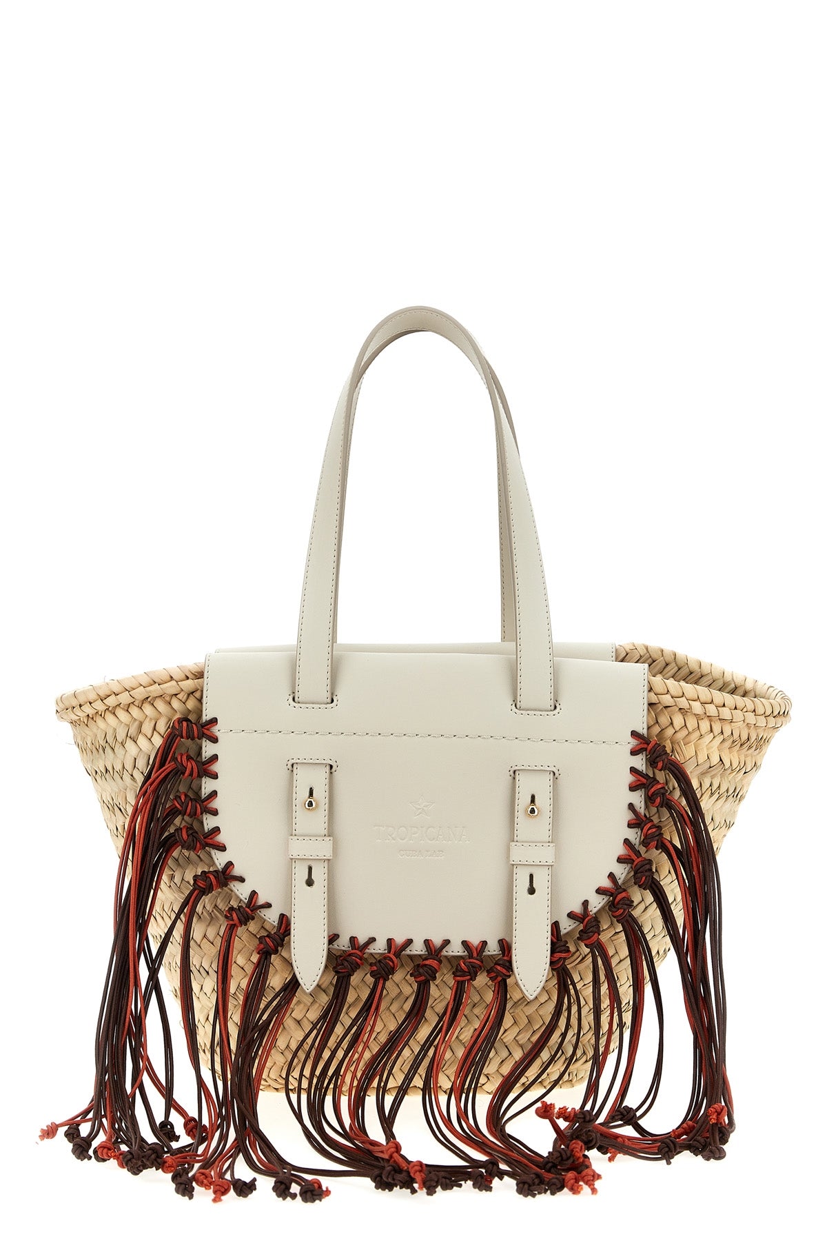cuba lab x sanpa tropicana shopping bag in straw and leather