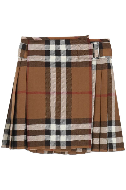 exaggerated check pleated wool mini skirt