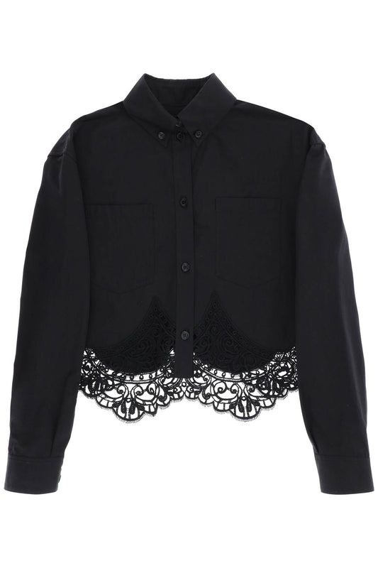 cropped shirt with macrame lace insert
