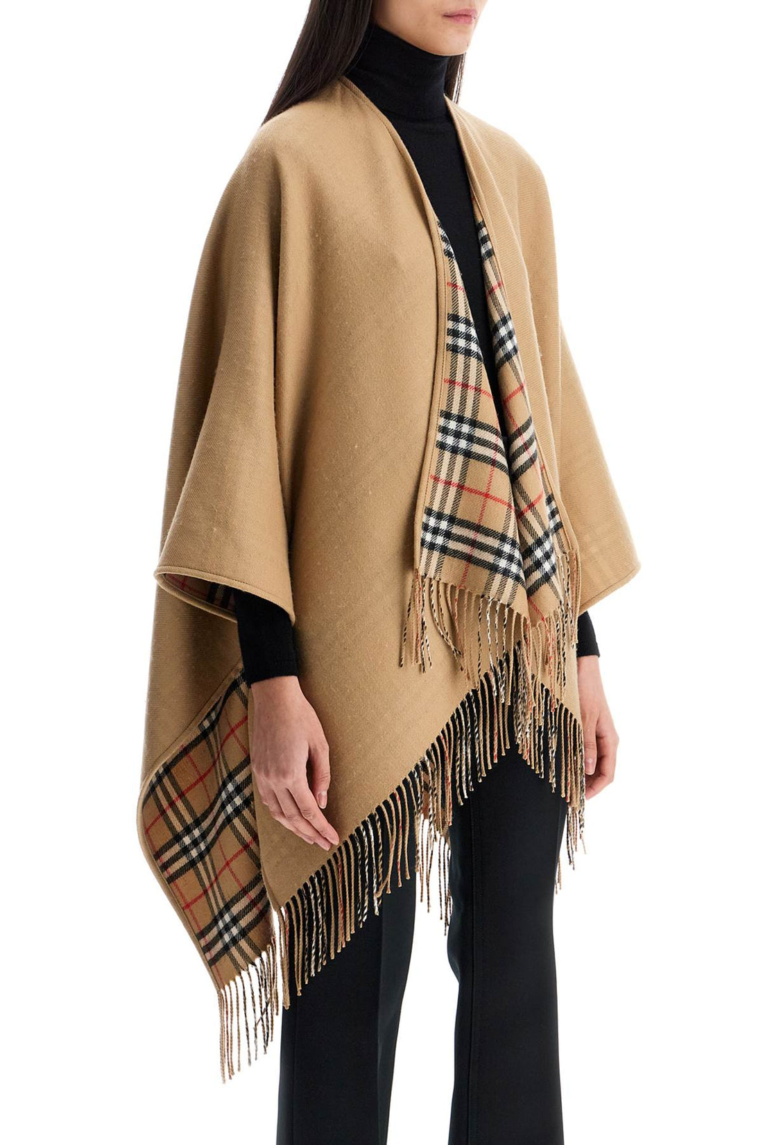 beige virgin wool classic check scarf