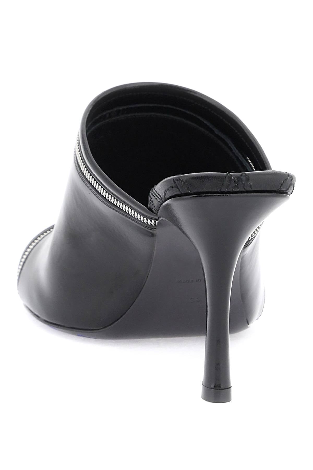 glossy leather peep mules