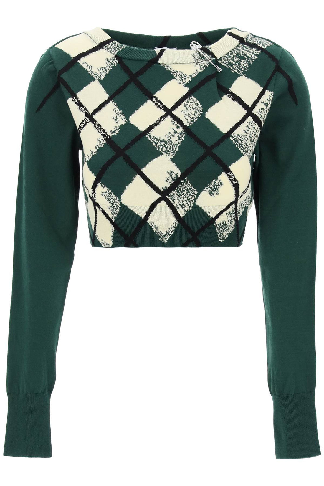 &quot;cropped diamond pattern pullover