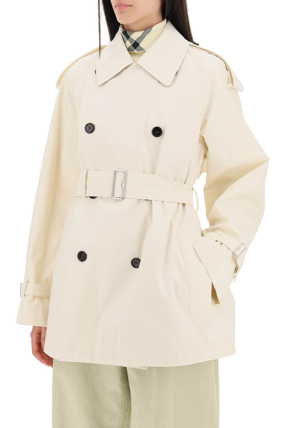 short cotton gabardine trench coat