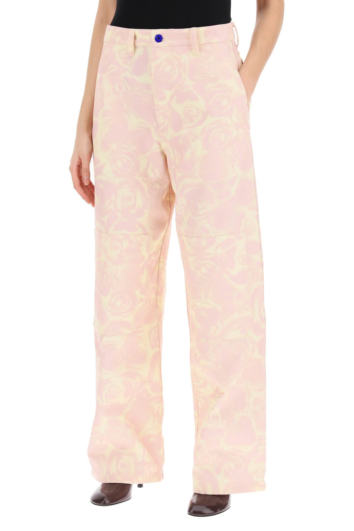 &quot;rose print canvas workwear pants&quot;