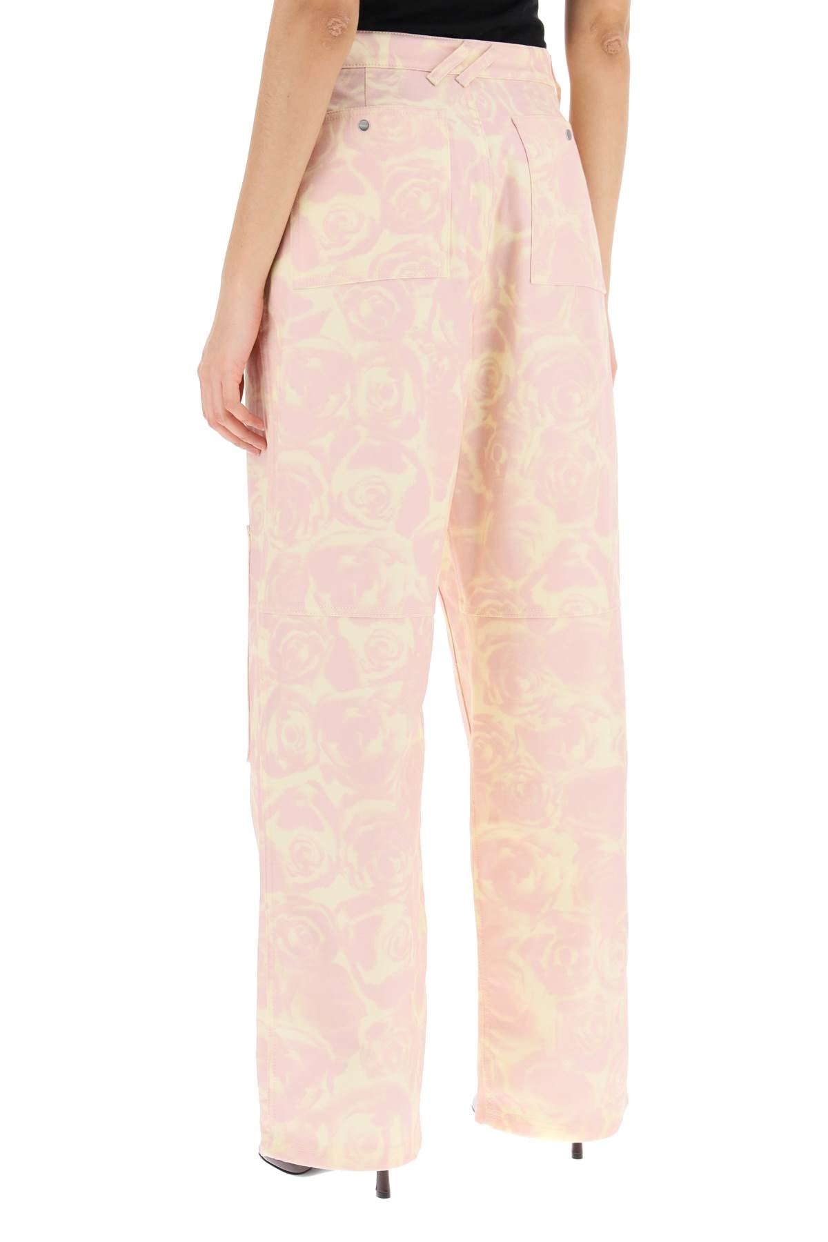 &quot;rose print canvas workwear pants&quot;