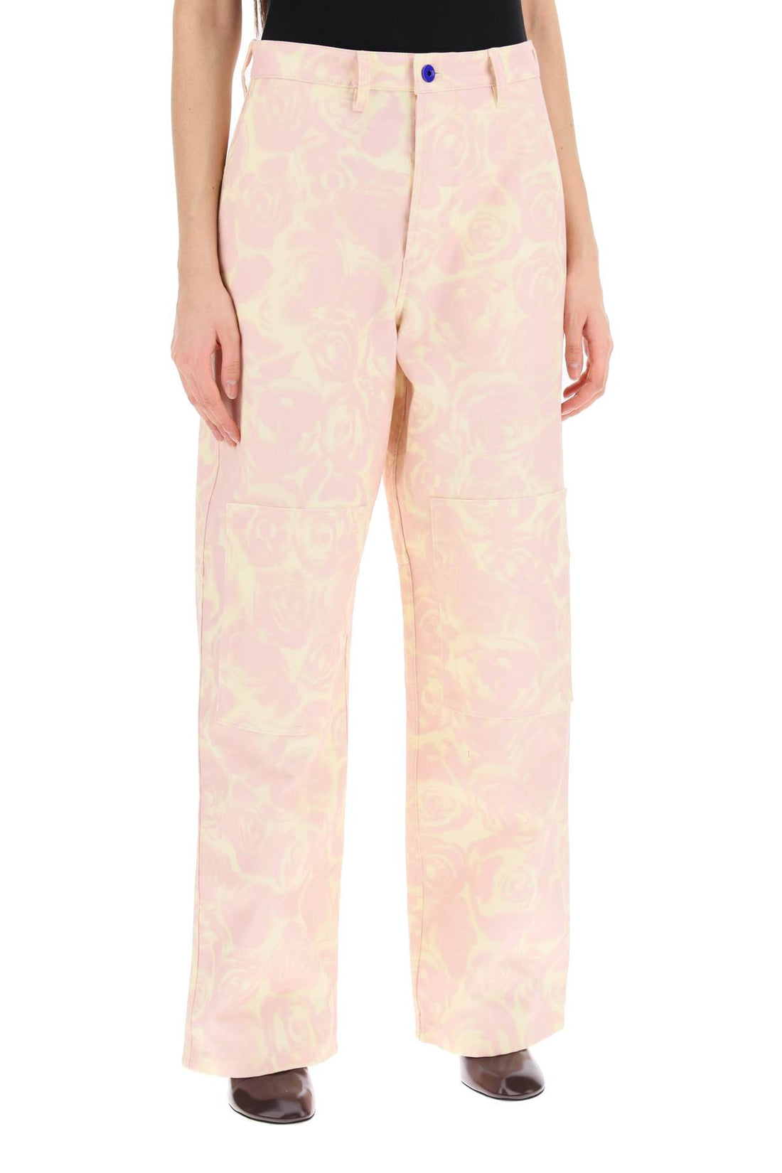 &quot;rose print canvas workwear pants&quot;