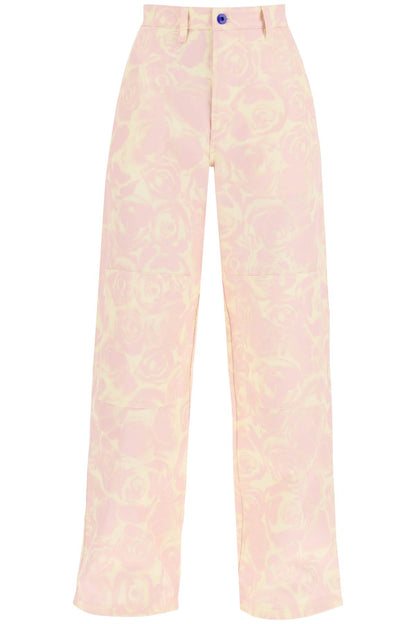 &quot;rose print canvas workwear pants&quot;