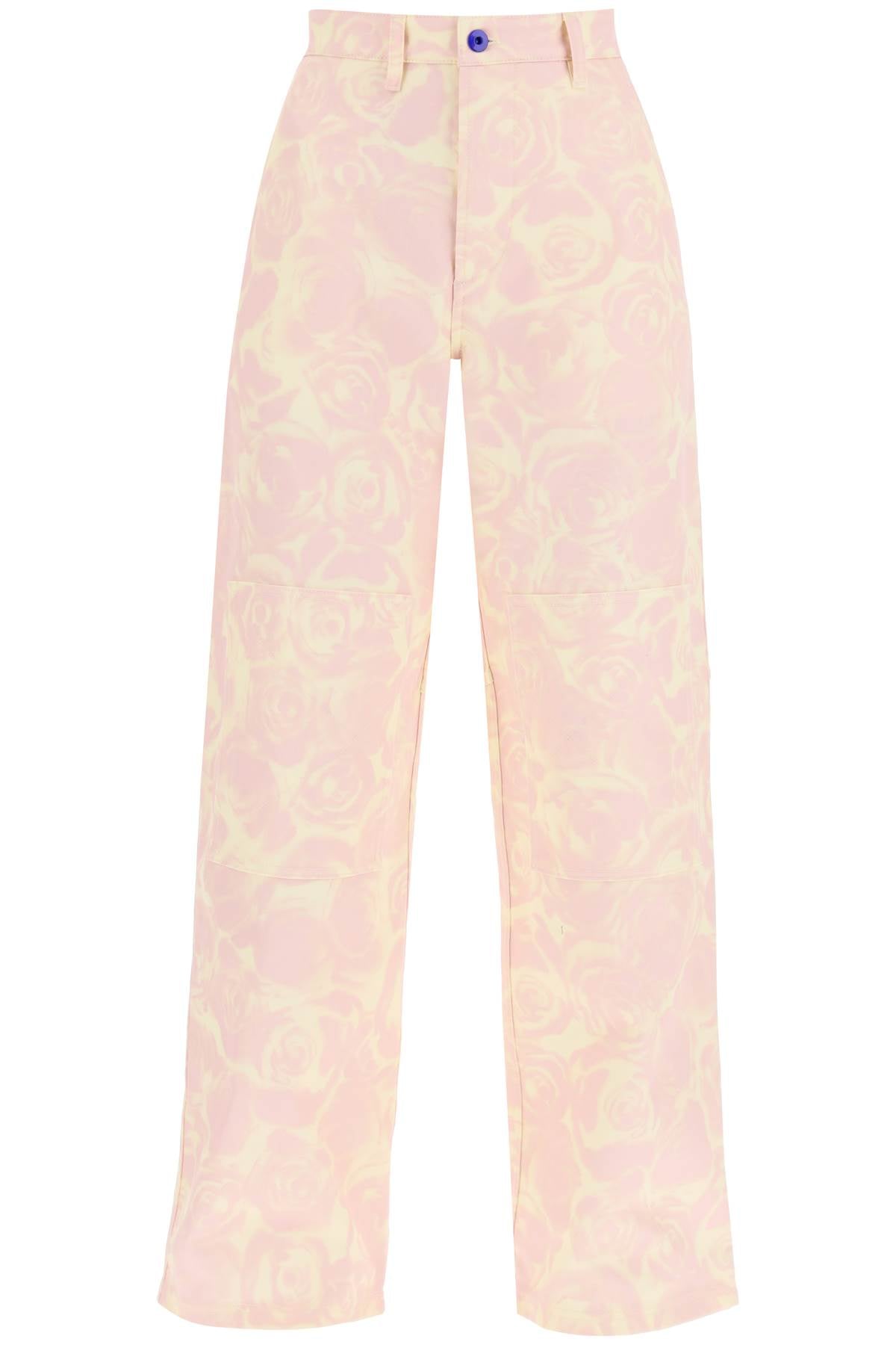 "rose print canvas workwear pants"