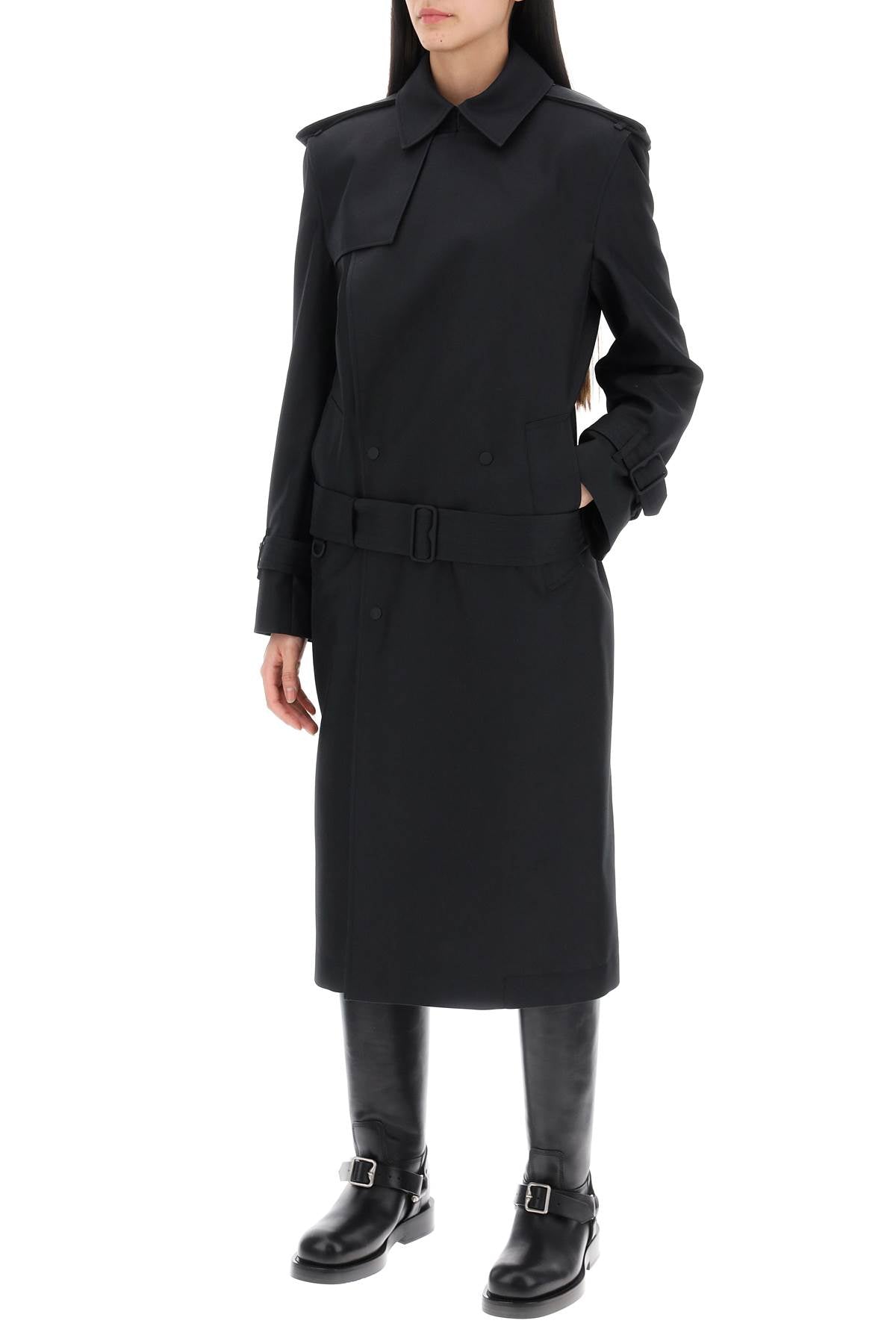 double-breasted silk twill trench coat