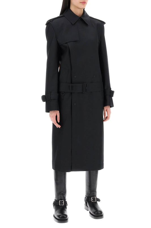 double-breasted silk twill trench coat