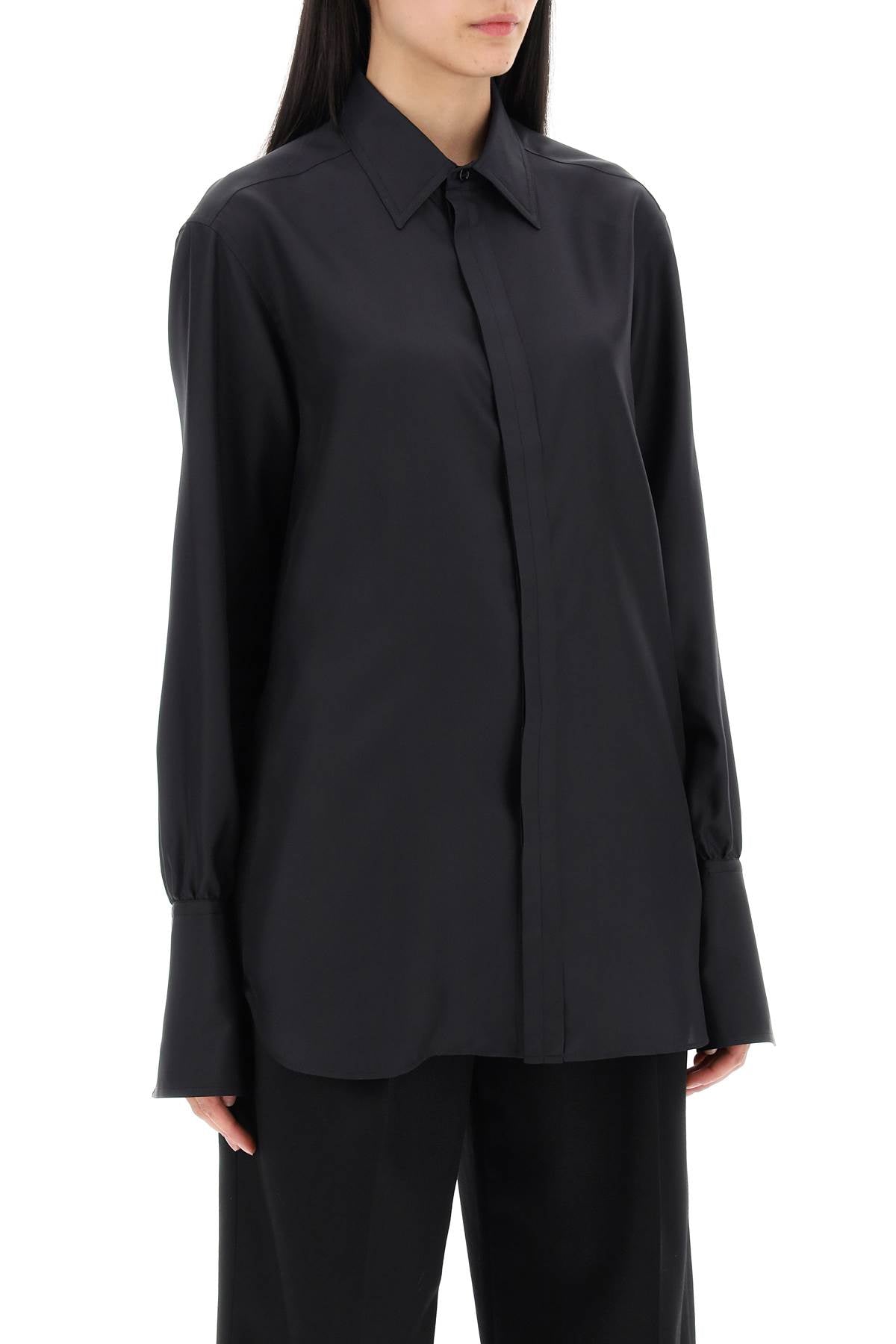 long-sleeved silk shirt