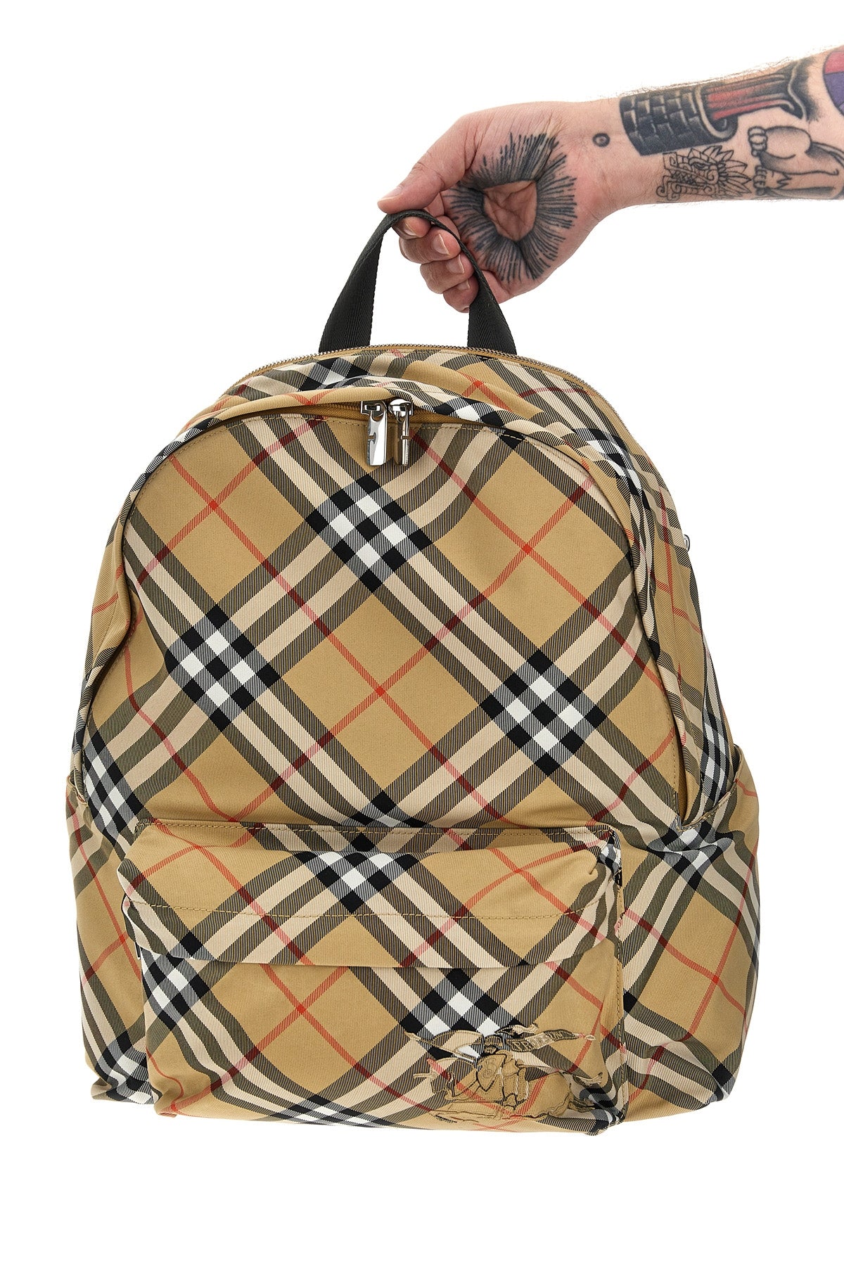 check fabric backpack